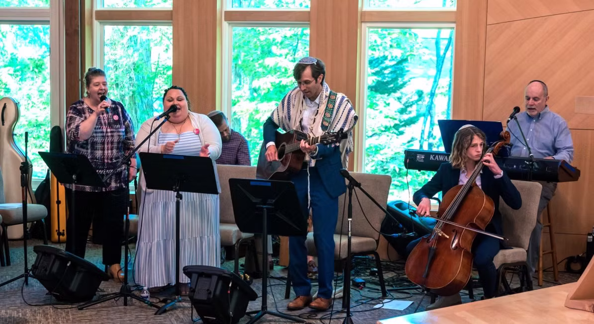 The worship band leading music on Shabbat